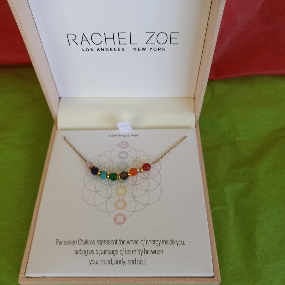 RACHEL ZOE NECKLACE CHAKRA BEADS STERLING SILVER HEALING ENERGY STONES